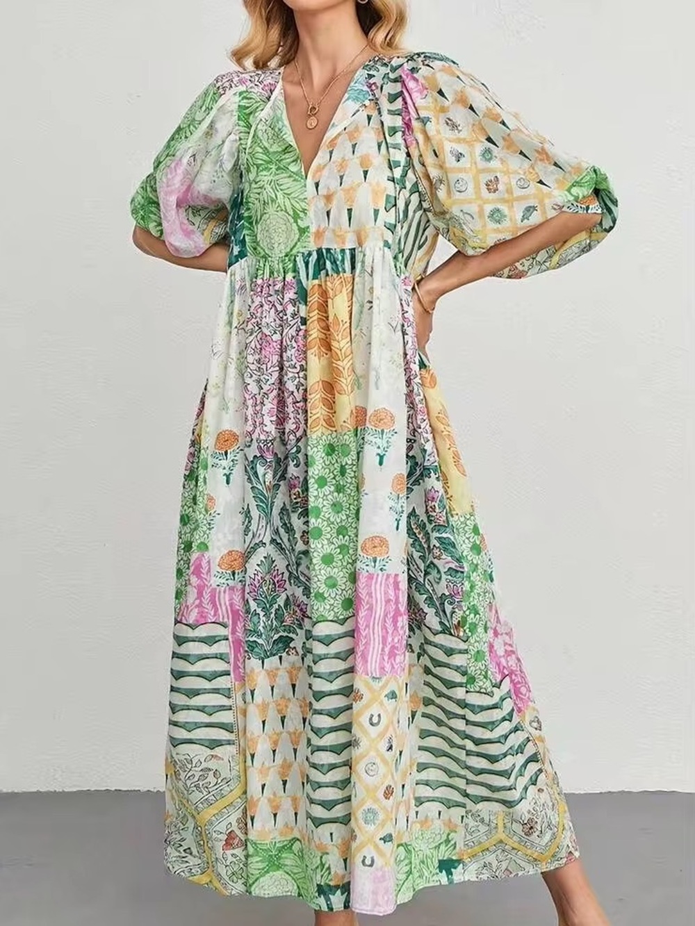 Boho Patchwork Maxi Dress (fits XL-1X)